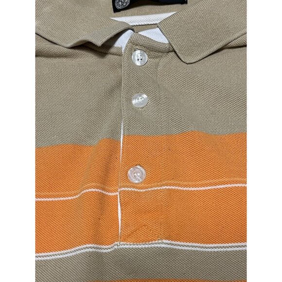 Sean John‎ Polo Shirt Men 3XL Tan Orange White Striped Color Block Y2K Preppy - Picture 3 of 10